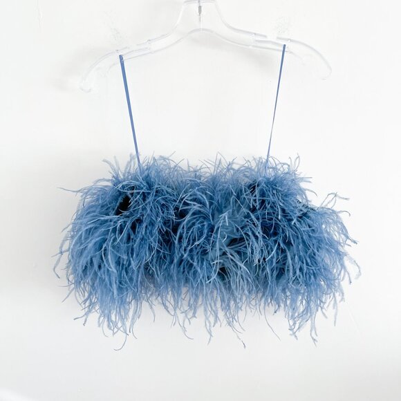 Cult Gaia Goetz Top Ostrich Feather Off-The-Shoulder Crop - Picture 4 of 7